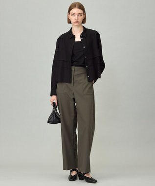 ICB L 【洗える】 ワッシャーツイル クロップドブラウス ブラック系