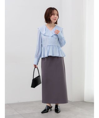 Te chichi ラッフルフリルペプラムブラウス サックスブルー