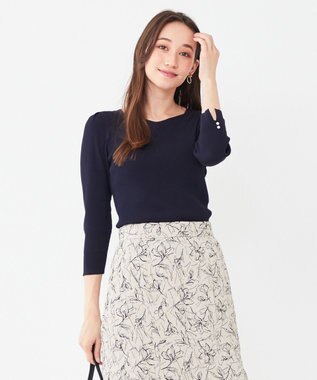 ANY SIS 【洗える】ネックポイントリブ ニット ネイビー