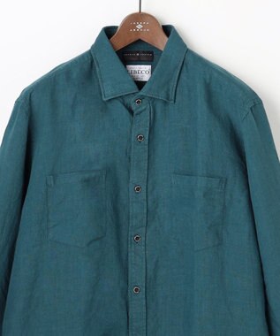 JOSEPH ABBOUD 【清涼感/ベルキーリネン】トロピカルリネン シャツ ブルー系