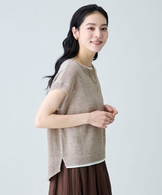 ANY L ラミータッチフレンチスリーブニット ミックスベージュ