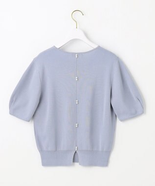 ANY SIS 【洗える】タックスリーブパール調 ニット ライトブルー