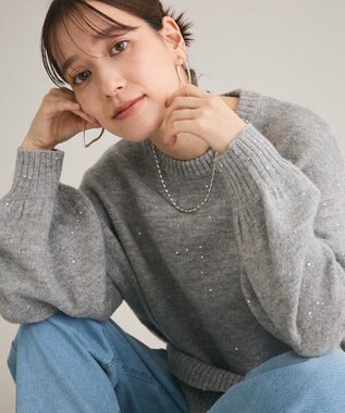 Green Parks スパンコールニットプルオーバー Gray Mixture