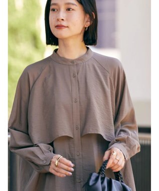 AMERICAN HOLIC バンドカラーフリルシャツチュニック Mocha