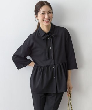 組曲 S ジョーゼットジャージーボウタイチュニック ブラウス ブラック系