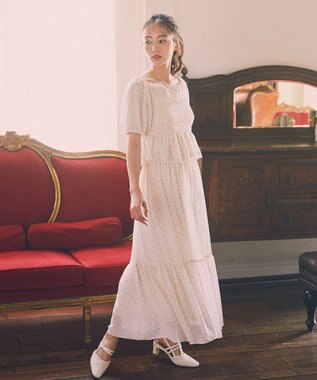 earth music&ecology ＳＥＴ２点フロッキードットブラウス＋スカート Ivory