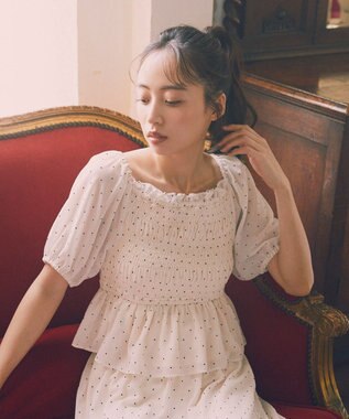 earth music&ecology ＳＥＴ２点フロッキードットブラウス＋スカート Ivory