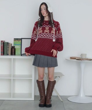 WEGO ノルディックベアニットプルーバー ワイン