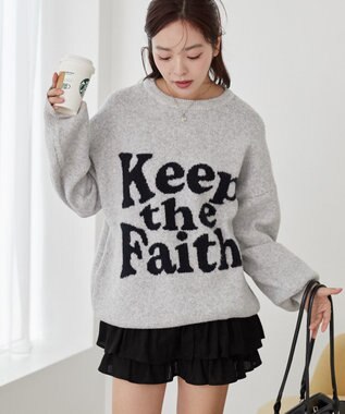 WEGO フラッフィーグラフィックBIGニットプルオーバー 杢グレー