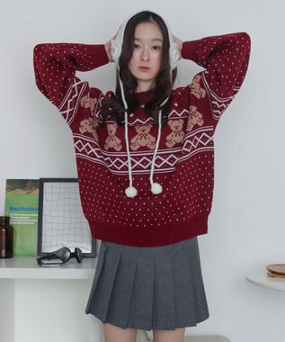 WEGO ノルディックベアニットプルーバー ワイン