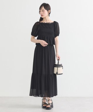 earth music&ecology ＳＥＴ２点フロッキードットブラウス＋スカート Black