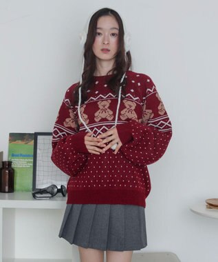 WEGO ノルディックベアニットプルーバー ワイン