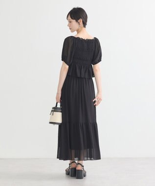 earth music&ecology ＳＥＴ２点フロッキードットブラウス＋スカート Black