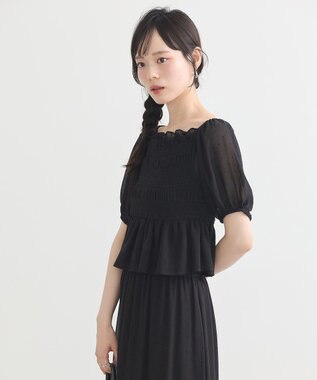 earth music&ecology ＳＥＴ２点フロッキードットブラウス＋スカート Black