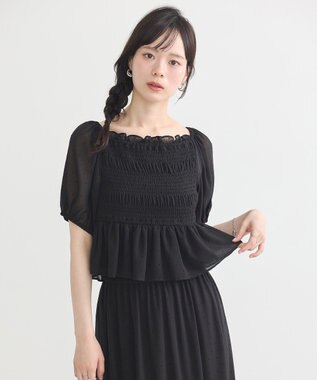 earth music&ecology ＳＥＴ２点フロッキードットブラウス＋スカート Black