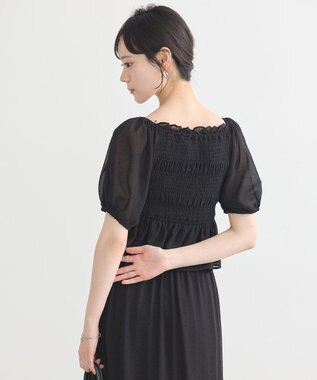 earth music&ecology ＳＥＴ２点フロッキードットブラウス＋スカート Black