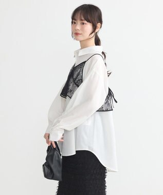 earth music&ecology ＳＥＴ２点レースビスチェ＋シャツ Black