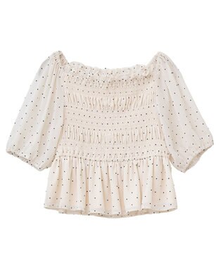 earth music&ecology ＳＥＴ２点フロッキードットブラウス＋スカート Ivory