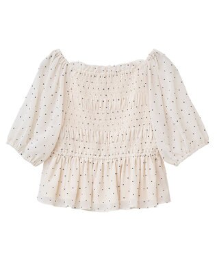 earth music&ecology ＳＥＴ２点フロッキードットブラウス＋スカート Ivory