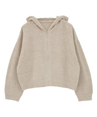 earth music&ecology ベロアフーディージップニットカーディガン Light Beige