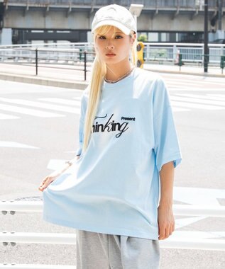 WEGO 【機能T/ユニセックス着用ITEM/MLサイズ展開】接触冷感3D刺繍T(SS) サックス