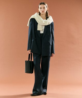 BEIGE， DELAND / ウールピンストライプハイウエストタックパンツ Navy St.