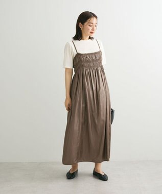 Green Parks レザー風キャミワンピース Gray Beige