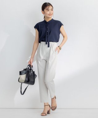 組曲 L 【洗える・イージーケア】シアーカルゼ ボウタイ ブラウス ネイビー系