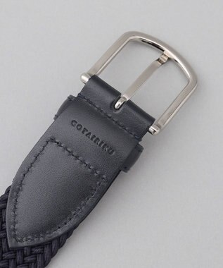 GOTAIRIKU 【ビジカジ兼用】ゴムメッシュ レザーコンビベルト ネイビー系