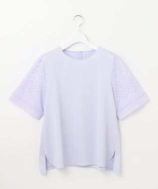 23区 L 【洗える】エンブロイダリー コンビジャージー カットソー ライラック系