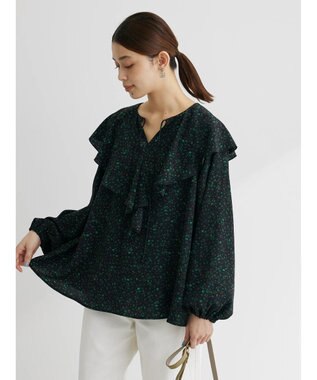 Green Parks 柄アソートラッフル衿ブラウス Flower