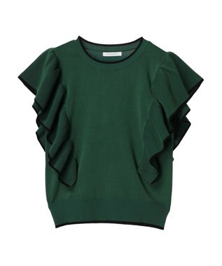Green Parks 配色フリルニットプルオーバー Green