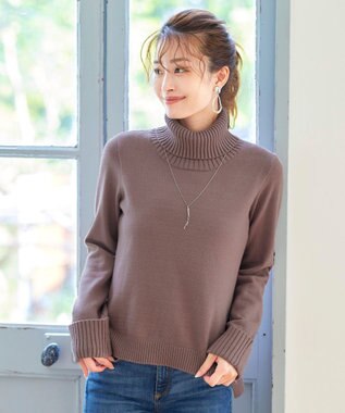 Tiaclasse L 【洗える】もっちり柔らかいリブタートルプルオーバーニット モカ