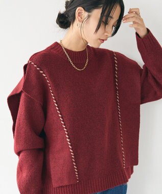 CRAFT STANDARD BOUTIQUE 洗える/ハンドステッチデザインニットプルオーバー Bordeaux