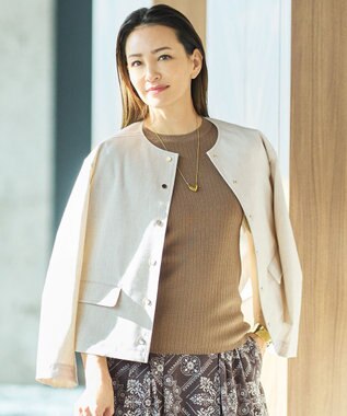 自由区 L 【カタログ掲載・セットアップ対応】リネンストレッチノーカラー ジャケット