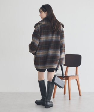 earth music&ecology チェックシャギーコート Check Brown