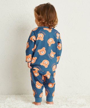 MIKI HOUSE HOT BISCUITS 【80-120cm】 ビーンズフェイスプリント 腹巻き付き長袖パジャマ ストームブルー