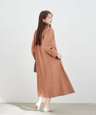 Tiaclasse L 【洗える】ピーチスキンAラインワンピース キャメル