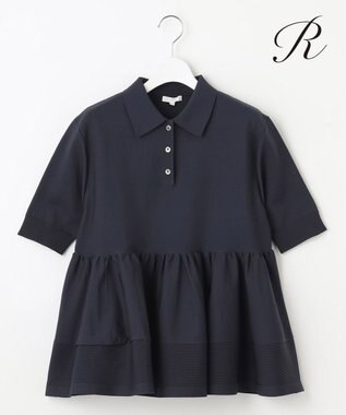 23区 S 【R(アール)】フォルムニット ペプラム ポロシャツ ネイビー系
