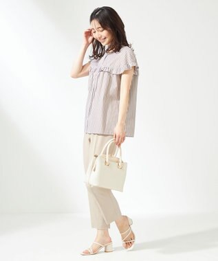 ANY SIS 【洗える】TCブロード ブラウス モカストライプ