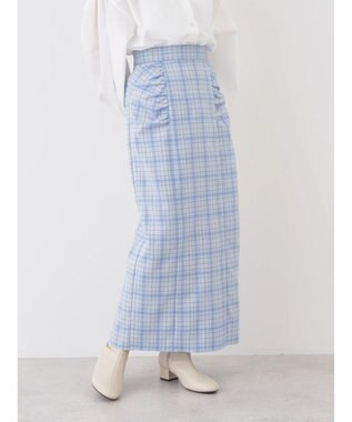 earth music&ecology ギャザーナロースカート Check Blue