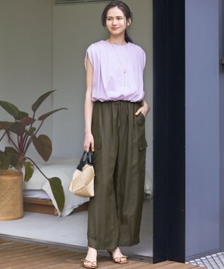 23区 S 【SLOW/一部店舗限定】ファインゲージ ギャザー Tシャツ ライラック系