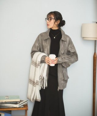 WEGO ヴィンテージライクFレザーブルゾン グレー