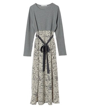 Green Parks ・ＥＬＥＮＣＡＲＥ　ＤＵＥ　リブ×フラワーキリカエワンピ Gray Mixture