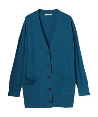 Green Parks もちやわ　Ｖネックミディ丈ニットカーディガン Blue Green