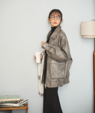 WEGO ヴィンテージライクFレザーブルゾン グレー