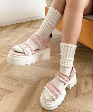 WEGO 厚底フリルギャザーサンダル ライトピンク