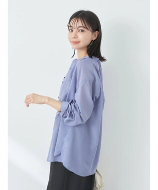 earth music&ecology シアーギャザーネックブラウス Deep Blue