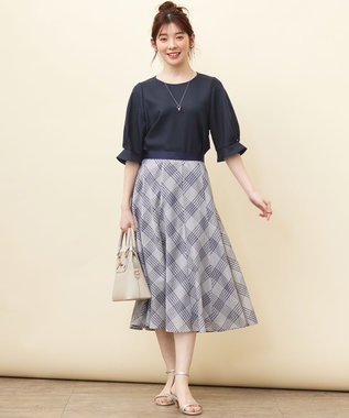 ANY SIS 【洗える】ツートーンシアーチェック スカート ラベンダーグレー系