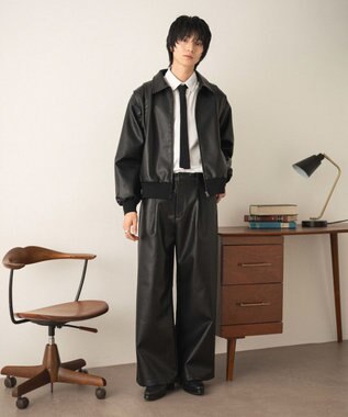 WEGO PUタックワイドトラウザー ブラック